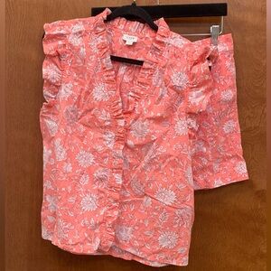 J Crew 2 piece cotton coral/white short set